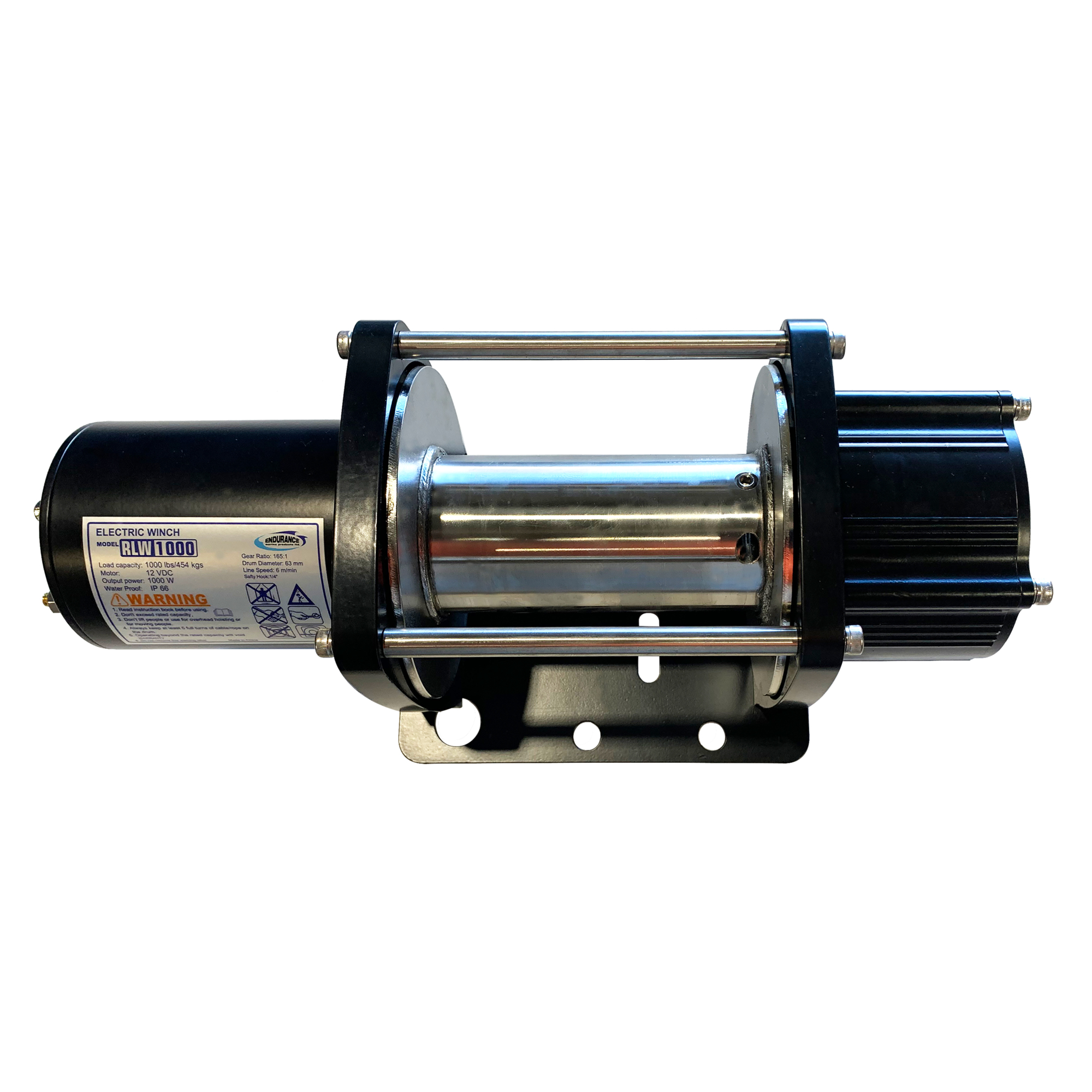 Endurance Marine, SS Short Bare Drum 12V, Capacity (Line Pull) 1000 lb, Volts 12/24 Max. Amps 73 Model# RP1000-1200SS
